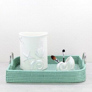 Tight Woven Leaf-Shaped Luxury Rattan Tray - L -Sage Leaf